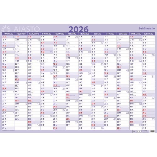 Seinäkalenteri 2026 Ajasto seinämuistio 850 x 590mm, hinta 8,49€
