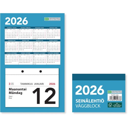 Seinäkalenteri 2026 Cc 5306 seinälehtiö 77 x 116mm, hinta 17,73€