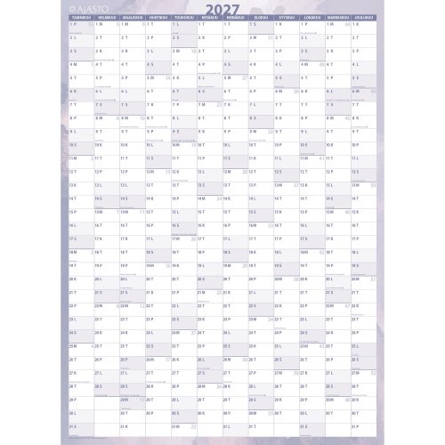 Seinäkalenteri 2027 Ajasto yhdellä silmäyksellä 400 x 550 mm, hinta 11,90€