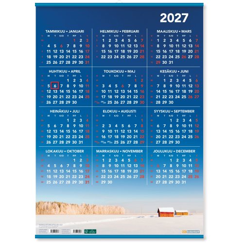 Seinäkalenteri 2027 Cc 6517 vuosijuliste ripustuslistoilla 520 x 720mm, hinta 6,28€
