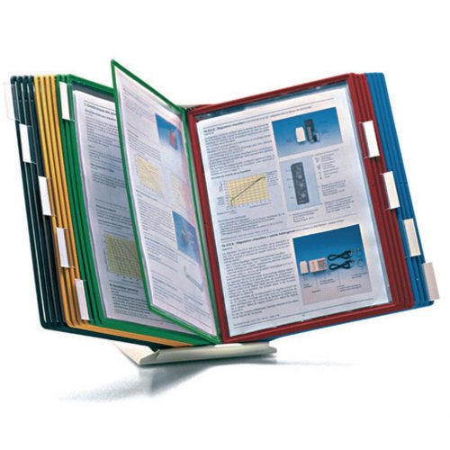 5228807 Pöytäteline Servifold 11822 A4 selailuteline on laadukas ja vankka teline ohjeille ja esitteille. Selailutelineen jalusta on valmistettu metallista ja se on 19x19cm kokoinen. Mainion pöytätelineen mitat avoimena ovat 44x32x37cm.