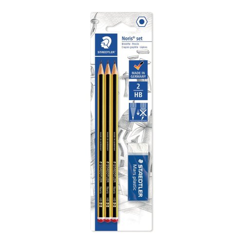 Lyijykynä Staedtler noris + kumi-setti blisteri 3kpl, hinta 3,67€