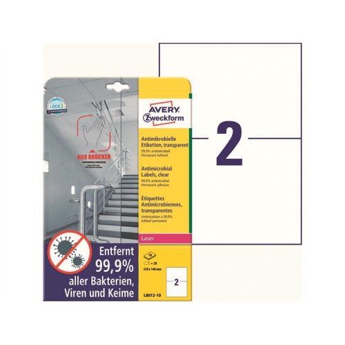 Tarra Antibakteerinen Avery L8012-10 210 x 148 mm kirkas /20, hinta 22,78€