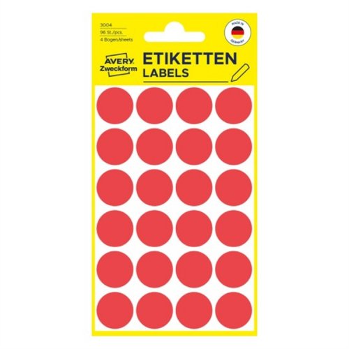 Tarra Avery 3004 ø 18 mm pyöreä punainen /96, hinta 1,14€