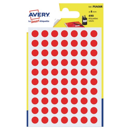 Tarra Avery psa08r pyöreä 8mm punainen 490kpl, hinta 2,33€