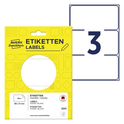 Tarra käsinkirjoitukseen Avery 3331 98 x 51 mm /84, hinta 5,15€