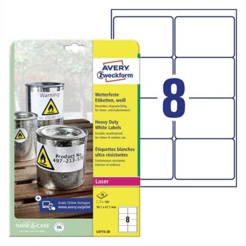 Tarra Säänkestävä Avery L4715-20 99,1 x 67,7 mm /160, hinta 51,83€