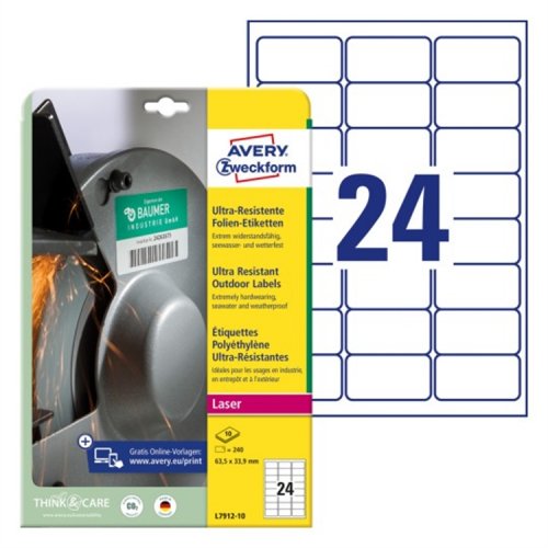 Tarra Säänkestävä Avery L7912-10 63,5 x 33,9 mm /240, hinta 23,75€