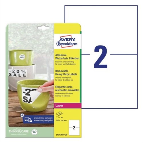 Tarra Säänkestävä irtoava Avery L4717REV-20 210x148mm /40, hinta 51,83€