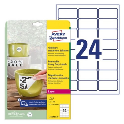 Tarra Säänkestävä irtoava Avery L4773REV 63,5x33,9 mm /480, hinta 51,83€