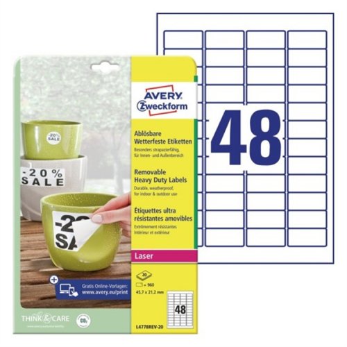 Tarra Säänkestävä irtoava Avery L4778REV 45,7x21,2mm /960, hinta 51,83€