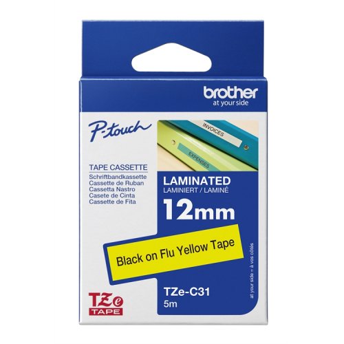 Tarrakasetti Brother TZeC31 12 mm neonkeltainen/musta, hinta 19,98€