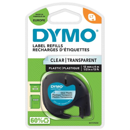 Tarrakasetti DYMO Letratag S0721530 12 mm x 4 m kirkas/musta, hinta 9,17€
