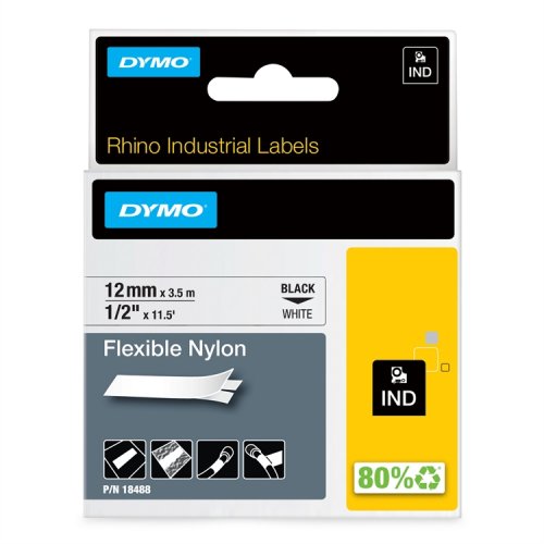 Tarrakasetti DYMO Rhino Nylon 18488 12 mm valkoinen/musta, hinta 27,08€
