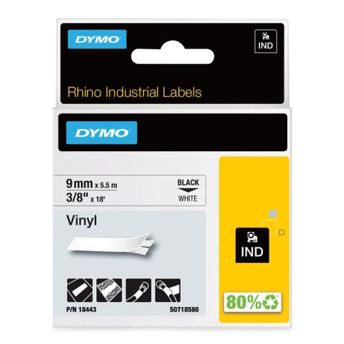 Tarrakasetti DYMO Rhino Vinyyli 18443 9 mm valkoinen/musta, hinta 22,73€