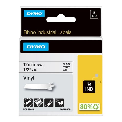 Tarrakasetti DYMO Rhino Vinyyli 18444 12 mm valkoinen/musta, hinta 23,93€