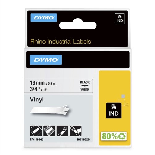 Tarrakasetti DYMO Rhino Vinyyli 18445 19 mm valkoinen/musta, hinta 27,08€
