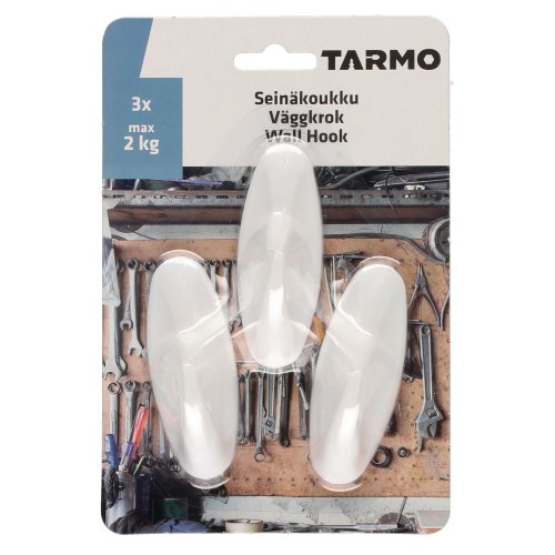 Tarrakoukku Tarmo 3x8cm valkoinen 3kpl, hinta 2,92€