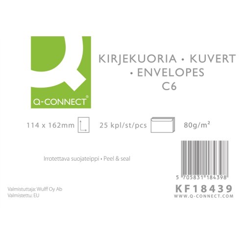 Tarrakuori Q-CONNECT C6 80G valkoinen /25, hinta 2,17€