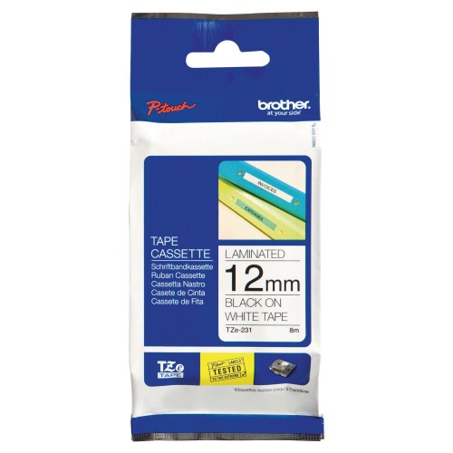 Tarranauha Brother tze-231 12mm musta/valkoinen, hinta 14,27€