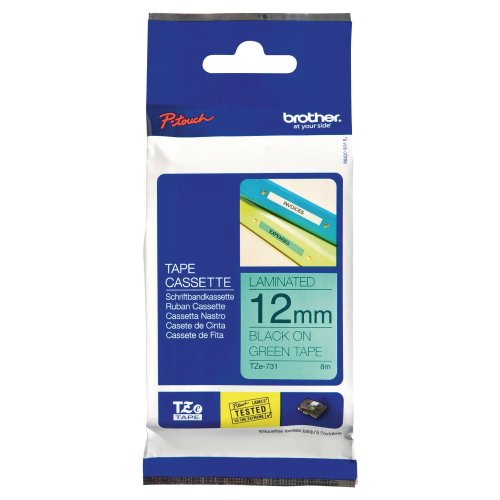 Tarranauha Brother tze-731 12mm musta/vihreä, hinta 15,34€