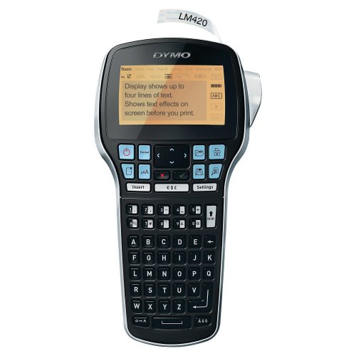 Tarratulostin Dymo Label Manager 420P on laadukas ja monipuolinen tarrakirjoitin ammattilaiskäyttöön. Tarratulostimessa on suuri neljärivinen näyttö ja se sopii neljälle eri teippileveydelle, teippikirjoitin eli tarrakirjoitin hinta tarjouksessa toimisto