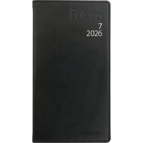 Taskukalenteri 2026 Ajasto futura 7 musta 85 x 162 mm, hinta 25,38€