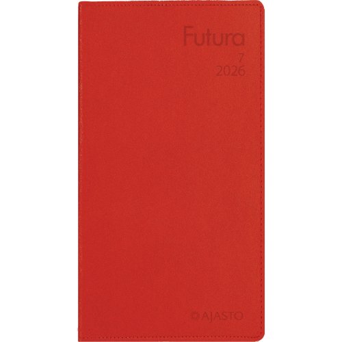 Taskukalenteri 2026 Ajasto futura 7 punainen 85 x 162 mm, hinta 25,38€