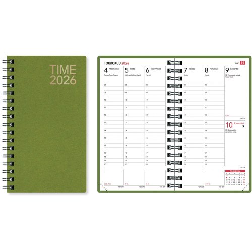 Taskukalenteri 2022 Cc 4252 ekotime 87 x 153 mm vihreä, suosittu pirteän värinen kalenteri