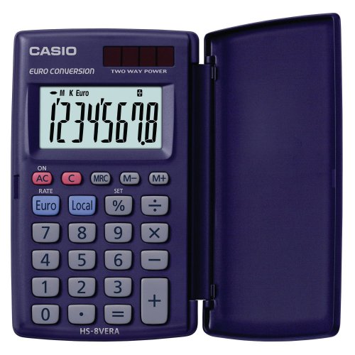 3047411 Taskulaskin Casio HS-8VER on laadukas suojakannellinen laskin toimistokäyttöön. Taskulaskimen näyttö on 8 numeroinen ja valokenno/paristovarmennus. Laskimen takuu on 2 vuotta.