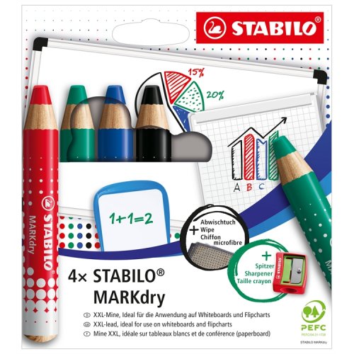Taulutussi STABILO MARKdry lajitelma, teroitin, liina /4, hinta 10,97€