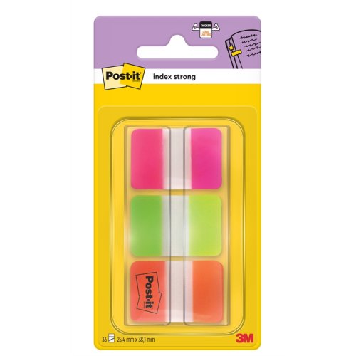 Teippimerkki Post-it Index Strong 25,4x38,1mm värilaj /36, hinta 4,28€