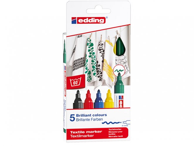 Tekstiilikynä Edding 4500 värilajitelma 5 kpl, hinta 6,64€