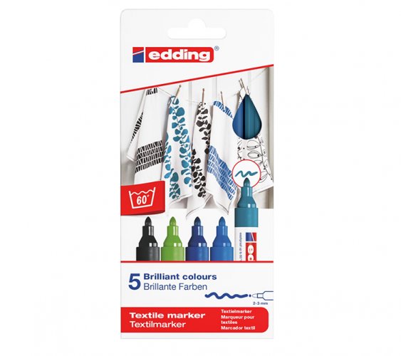 Tekstiilikynä Edding 4500 värilajitelma kylmät sävyt 5 kpl, hinta 6,64€