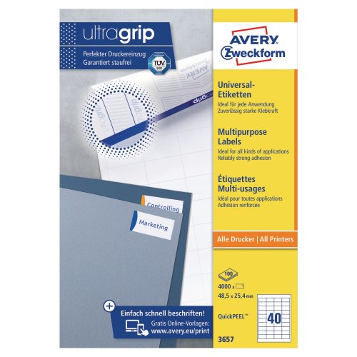 Tulostustarra Avery 3657 48,5x25,4mm 4000kpl, hinta 36,61€