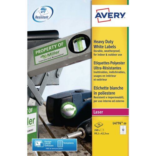 Tulostustarra Avery l4776 heavy duty 99,1 x 42,3mm 12-os. valkoinen 240kpl, hinta 37,48€