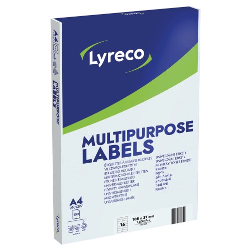 Tulostustarra Lyreco 105 x 37mm 16-osainen 1600kpl, hinta 13,54€