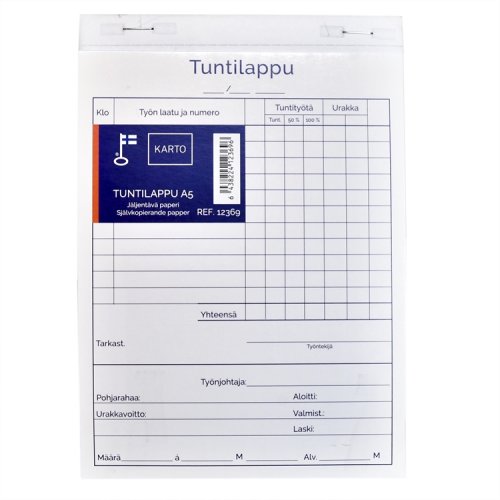 Tuntilappu 82545 A5/40 lehteä jäljentävä, hinta 3,26€