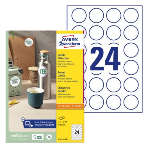 Tuotetarra Avery L3415-100 ø 40 mm /2400, hinta 58,95€