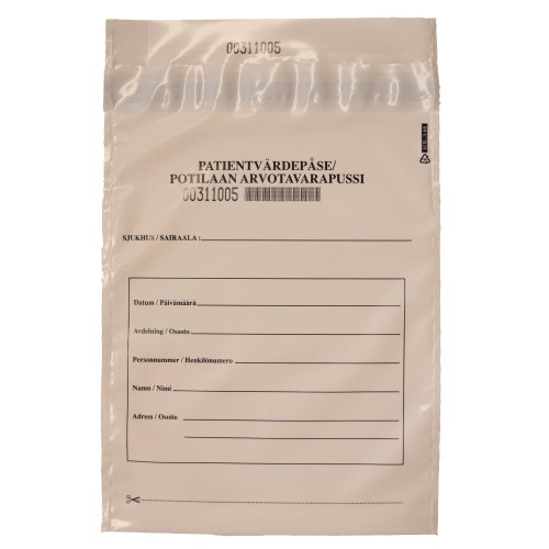 Turvapussi potilaan arvotavara 185 x 230 x 0,08mm, hinta 0,53€