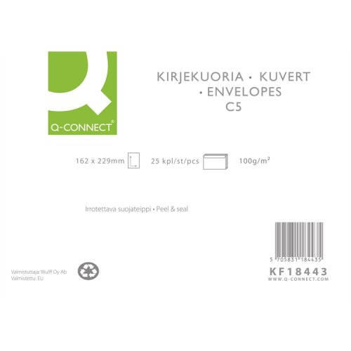 Tarrakuori Q-CONNECT C5 100G ruskea uusiopaperi /25, hinta 1,83€