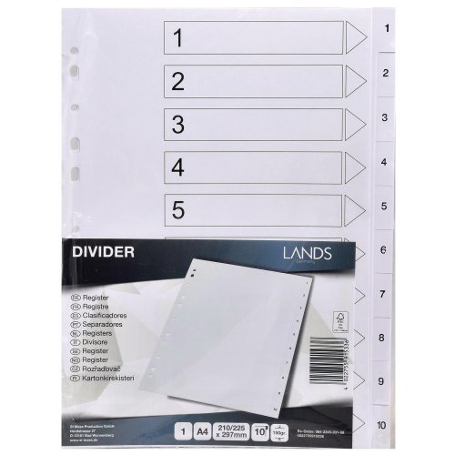 Välilehti 1-10 a4 kartonki valkoinen, hinta 1,07€