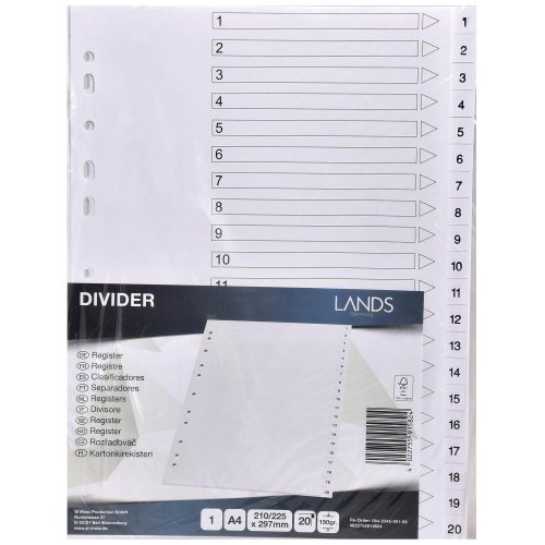 Välilehti 1-20 a4 kartonki valkoinen, hinta 2,06€