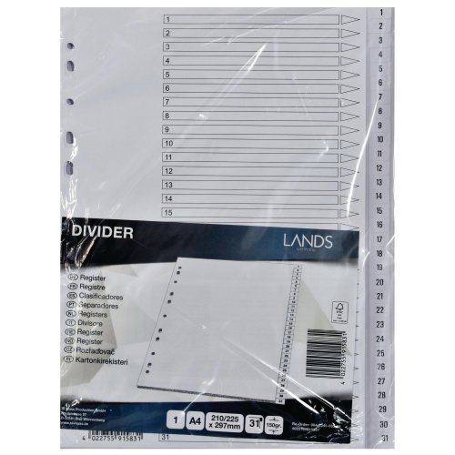 Välilehti 1-31 a4 kartonki valkoinen, hinta 3,22€