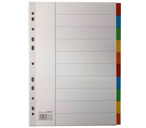 Välilehti Esselte A4 kartonki 10-osainen värillinen, hinta 0,86€