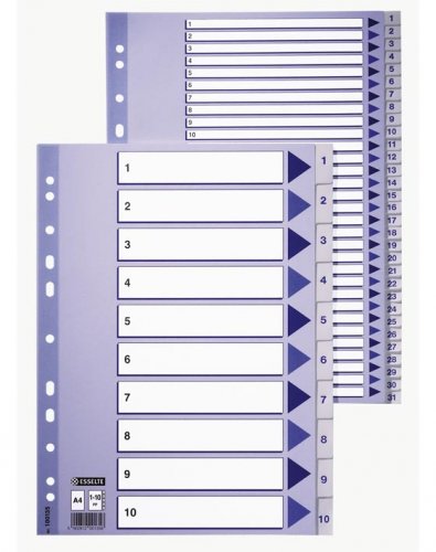 Välilehti Esselte A4 muovi 20-osainen, hinta 2,34€