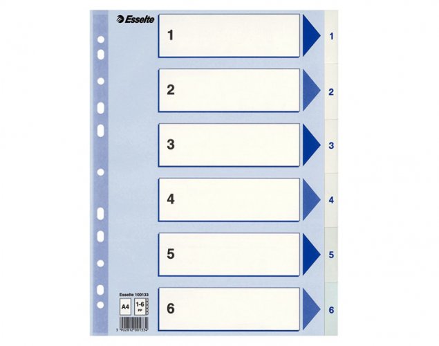 Välilehti Esselte A4 muovi 6-osainen, hinta 1,18€
