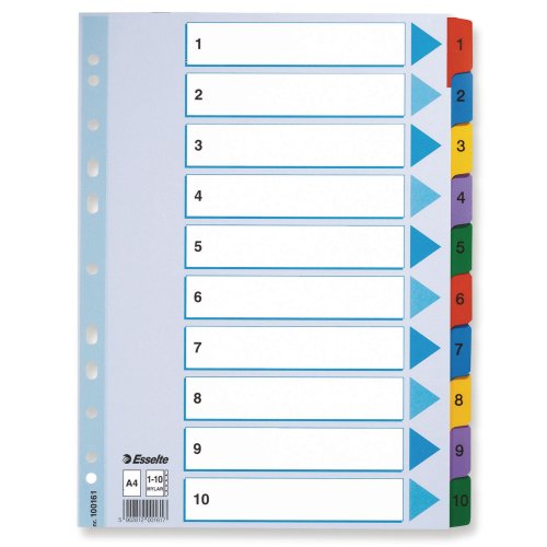 Välilehti Esselte mylar 1-10 a4 muovikieli, hinta 2,87€