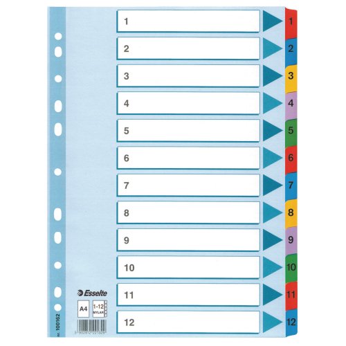 Välilehti Esselte mylar a4 1-12 muovikieli, hinta 3,16€