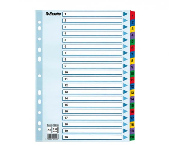 Välilehti Esselte Mylar A4 20-osainen värillinen, hinta 4,06€
